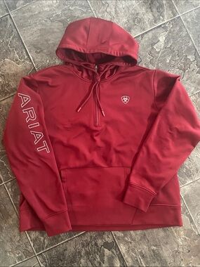 ARIAT Quarter-Zip Logo Sleeve Western Rodeo Ranch Casual Cowgirl Pocket Hoodie